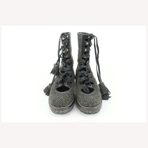 Chanel Size 36 CC Logo Tweed Combat Boots 40cz413s - Picture 11 of 12